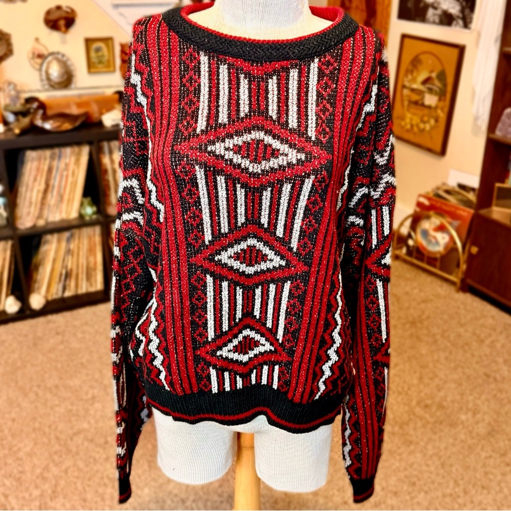 Vintage Robert Bruce Geometric Patterned Grandpa Sweater